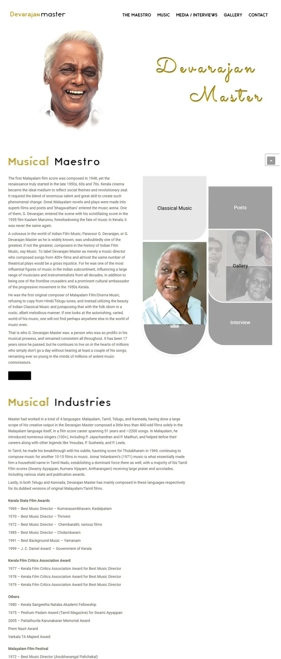 Devarajan Master website, full page