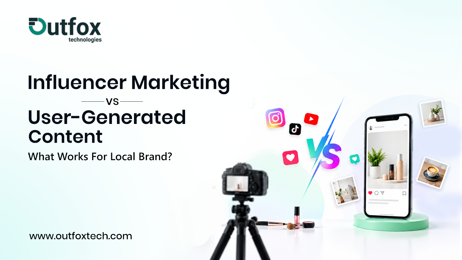 Influencer Marketing vs User-Generated Content (UGC) – A visual comparison of social media influencer campaigns and authentic customer-created content for local brands.