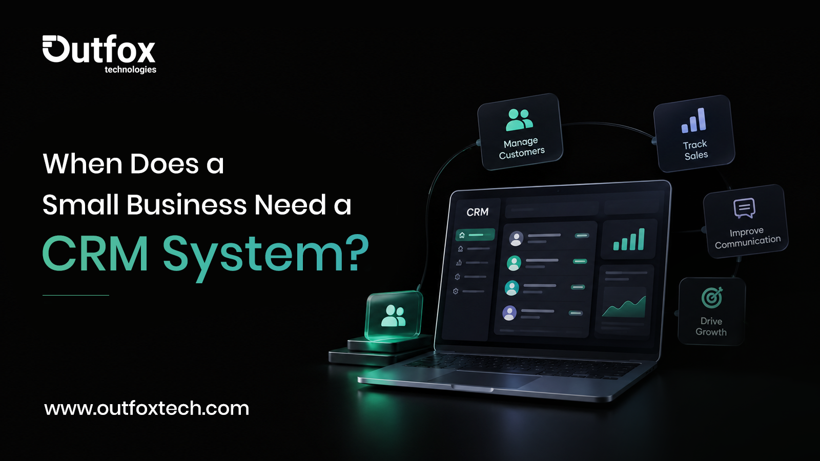 When Does a Small Business Need a CRM System? – A laptop displaying CRM software with customer management, sales tracking, communication, and business growth features.